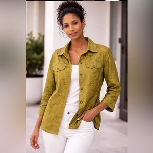 Chico's 100% Silk Lime Green Embroidered Jacket Size 0